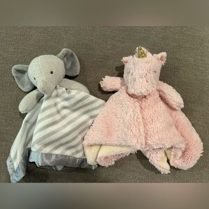 Plush Elephant and Unicorn baby Lovey Security blanket